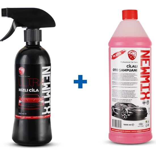 Newmix Hızlı Cila 500 Ml + Cilalı Fırçalı Oto Şampuanı 1000 Ml