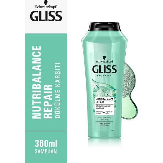 Gliss Nutribalance Repair Dökülme Karşıtı Şampuan - Prebiyotik Aktifler ve Huş Ağacı Suyu ile 360 ml