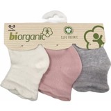 Bibaby Organik Çorap Soket 3lü Basic Desenli Ekru - Pembe - Gri