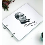 Giftmoda M.kemal Atatürk Tasarımlı Siyah Sayfa Kendin Yap Fotoğraf Albümü Beyaz Kalem Hediyeli