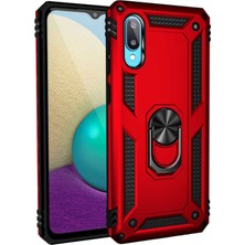 Kzy Samsung Galaxy A02 Kapak Military Yüzüklü Stantlı Panzer Tank Kılıf - Kırmızı