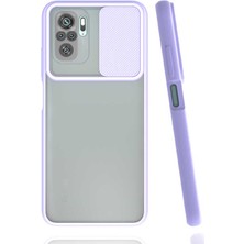 Kzy Xiaomi Redmi Note 10 Kapak Lensi Açılır Kapanır Kamera Korumalı Silikon Kılıf - Lila