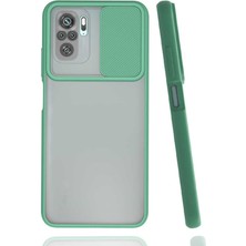 Kzy Xiaomi Redmi Note 10 Kapak Lensi Açılır Kapanır Kamera Korumalı Silikon Kılıf - Yeşil