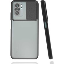 Kzy Xiaomi Redmi Note 10S Kapak Lensi Açılır Kapanır Kamera Korumalı Silikon Kılıf - Siyah