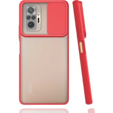Kzy Xiaomi Redmi Note 10 Pro Kapak Lensi Açılır Kapanır Kamera Korumalı Silikon Kılıf - Kırmızı