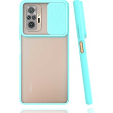 Kzy Xiaomi Redmi Note 10 Pro Kapak Lensi Açılır Kapanır Kamera Korumalı Silikon Kılıf - Turkuaz