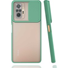 Kzy Xiaomi Redmi Note 10 Pro Kapak Lensi Açılır Kapanır Kamera Korumalı Silikon Kılıf - Yeşil