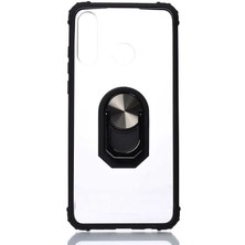 Case 4U Huawei P30 Lite Kılıf Armor Serisi Manyetik Yüzüklü Renkli Köşe Korumalı Şeffaf Silikon Mola Siyah
