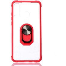 Case 4U Huawei P30 Lite Kılıf Armor Serisi Manyetik Yüzüklü Renkli Köşe Korumalı Şeffaf Silikon Mola Kırmızı