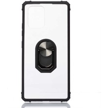Case 4U Samsung Galaxy A91;S10 Lite Uyumlu Kılıf Armor Serisi Manyetik Yüzüklü Renkli Köşe Korumalı Şeffaf Silikon Mola Siyah