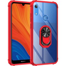 Case 4U Huawei Y6S 2019 Kılıf Armor Serisi Manyetik Yüzüklü Renkli Köşe Korumalı Şeffaf Silikon Mola Kırmızı
