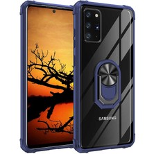 Case 4U Samsung Galaxy Note 20 Uyumlu Kılıf Armor Serisi Manyetik Yüzüklü Renkli Köşe Korumalı Şeffaf Silikon Mola Lacivert