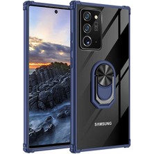 Case 4U Samsung Galaxy Note 20 Ultra Uyumlu Kılıf Armor Serisi Manyetik Yüzüklü Renkli Köşe Korumalı Şeffaf Silikon Mola Lacivert