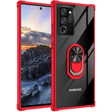 Case 4U Samsung Galaxy Note 20 Ultra Uyumlu Kılıf Armor Serisi Manyetik Yüzüklü Renkli Köşe Korumalı Şeffaf Silikon Mola Kırmızı
