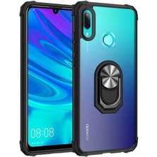 Case 4U Huawei Y6 2019 Kılıf Armor Serisi Manyetik Yüzüklü Renkli Köşe Korumalı Şeffaf Silikon Mola Siyah