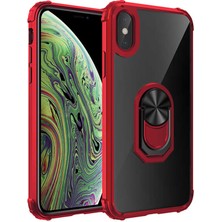 Case 4U Apple iPhone XS Kılıf Armor Serisi Manyetik Yüzüklü Renkli Köşe Korumalı Şeffaf Silikon Mola Kırmızı