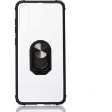 Case 4U Samsung Galaxy A70 Uyumlu Kılıf Armor Serisi Manyetik Yüzüklü Renkli Köşe Korumalı Şeffaf Silikon Mola Siyah