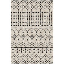 Çam Halı Gloria TD862 Krem Siyah Iskandinav Tarzı Dokuma Saçaklı Kilim