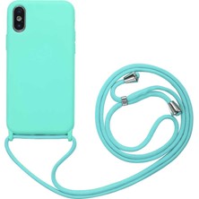 Case 4U Apple iPhone XS 6.5 Kılıf Boyuna Askılı İpli Mat Silikon Ropi Arka Kapak Turkuaz