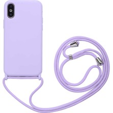Case 4U Apple iPhone XS 6.5 Kılıf Boyuna Askılı İpli Mat Silikon Ropi Arka Kapak Mor