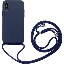 Case 4U Apple iPhone XS 6.5 Kılıf Boyuna Askılı İpli Mat Silikon Ropi Arka Kapak Lacivert