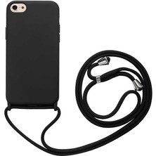 Case 4U Apple iPhone SE 2022 / iPhone SE 2020 / iPhone 8 / iPhone 7 Kılıf Boyuna Askılı İpli Mat Silikon Ropi Arka Kapak Siyah