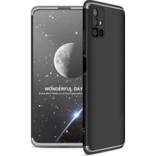 Case 4U Samsung Galaxy M51 Kılıf Kılıf 3 Parçalı Tam Koruma Sert Mika Ays Kapak Siyah - Gri