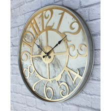 Markakanvas Gri Metal Kasalı Mermer Desenli  Duvar Saati  ( Çap 50 cm -Çap 80 cm )