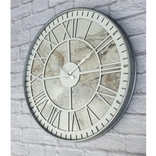 Markakanvas Gri Metal Kasalı Mermer Desenli  Duvar Saati  ( Çap 50 cm -Çap 80 cm )