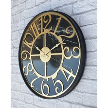 Markakanvas Siyah Metal Kasalı Mermer Desenli  Duvar Saati  ( Çap 50 cm -Çap 80 cm )