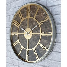 Markakanvas Gri  Metal Kasalı Mermer Desenli  Duvar Saati  ( Çap 50 cm -Çap 80 cm )