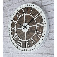 Markakanvas Beyaz Metal Kasalı Mermer Desenli  Duvar Saati  ( Çap 50 cm -Çap 80 cm )