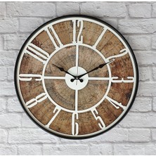 Markakanvas Siyah Metal Kasalı Eski Dünya Haritalı Duvar Saati  (Çap 50 cm - 80 cm )