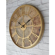 Markakanvas Altın(Gold) Renk Metal Kasalı Eski Dünya Haritalı Duvar Saati (Çap 50 cm - 80 cm )