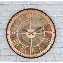 Markakanvas Siyah Metal Kasalı Eski Dünya Haritalı Duvar Saati  (Çap 50 cm - 80 cm )
