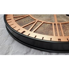 Markakanvas Siyah Metal Kasalı Eski Dünya Haritalı Duvar Saati  (Çap 50 cm - 80 cm )