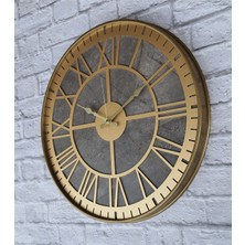 Markakanvas Altın(Gold) Renkli Metal Kasalı Mermer Desenli  Duvar Saati  ( Çap 50 cm -Çap 80 cm )