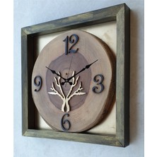Markakanvas Kare Doğal Masif Ahşap Ceviz Ağacı   Duvar  Masa Saati 30 x 30  cm