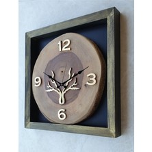 Markakanvas Doğal Masif Eskitme Ahşap Çerçeveli  Ceviz Ağacı Kare Duvar  Masa Saati 30 x 30  cm