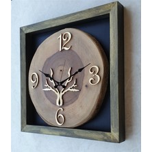 Markakanvas Doğal Masif Eskitme Ahşap Çerçeveli  Ceviz Ağacı Kare Duvar  Masa Saati 30 x 30  cm