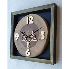 Markakanvas Doğal Masif Eskitme Ahşap Çerçeveli  Ceviz Ağacı Kare Duvar  Masa Saati 30 x 30  cm