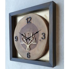 Markakanvas Doğal Masif Eskitme Ahşap Çerçeveli  Ceviz Ağacı Kare Duvar  Masa Saati 30 x 30  cm