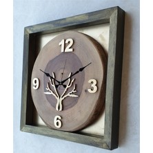 Markakanvas Kare Doğal Masif Ahşap Ceviz Ağacı  Altın Gold Rakam Renkli  Duvar  Masa Saati 30 x 30  cm