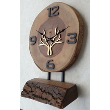 Markakanvas Doğal Masif Ahşap Ağaç Gold Altın Duvar  Masa Saati 25 x 40  cm