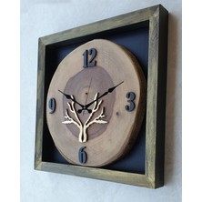 Markakanvas Doğal Masif Eskitme Ahşap Çerçeveli  Ceviz Ağacı Kare Duvar  Masa Saati 30 x 30  cm