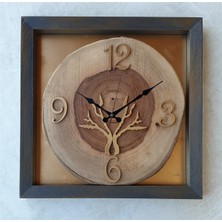 Markakanvas Doğal Masif Eskitme Ahşap Çerçeveli  Ceviz Ağacı Kare Duvar  Masa Saati 30 x 30  cm