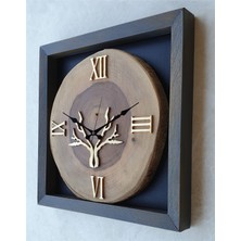 Markakanvas Doğal Masif Eskitme Ahşap Çerçeveli  Ceviz Ağacı Kare Duvar  Masa Saati 30 x 30  cm