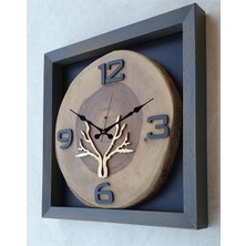 Markakanvas Doğal Masif Eskitme Ahşap Çerçeveli  Ceviz Ağacı Kare Duvar  Masa Saati 30 x 30  cm
