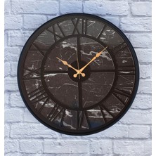 Markakanvas Siyah Metal Kasalı Mermer Desenli Duvar Saati  50 x 80  cm