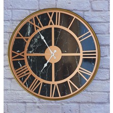 Markakanvas Altın Gold Renk Metal Kasalı Mermer Desenli Duvar Saati  50 x 80  cm